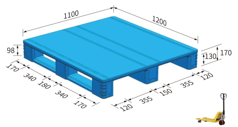 Pallet 1100x1200x160 ( Flat surface, 3 runner)