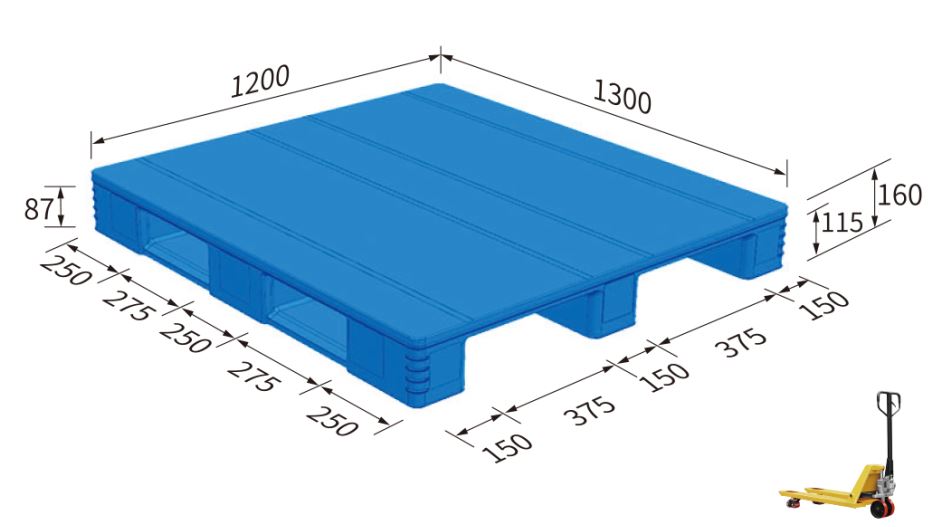 Pallet 1200x1300x160 ( flat surface, 3 runner)